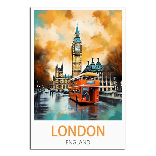 iPuzou Affiches de voyage vintage sur toile de Londres, Angleterre - Décoration murale pour salon - 20 x 30 cm