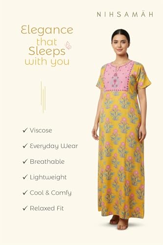 Image of NIHSAMAH Cotton Nighty for Women - Printed Stylish Night Gown, Comfortable Sleepwear Long Nightwear, Maxi