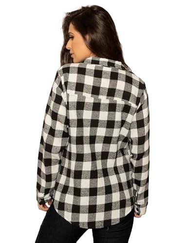 Blusa Camisa Feminina Xadrez Flanelado R054 (Preto e Branco, M)
