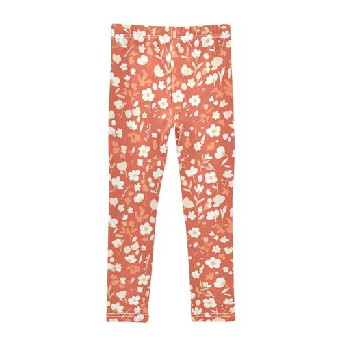 KLL Floral Pattern Cute Simple Flowers Vermilion Toddler Girls' Leggings Stretch Full Length Dance Pants Sports2
