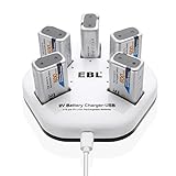 bateria 9v recargable litio El cargador de batería de iones de litio EBL 9V puede cargar de 1 a 5 piezas de baterías recargables de litio de 9v una sola vez. Baterías recargables de litio EBL 9V, vienen con una funda protectora, sin efecto de memoria, con placa protectora en el interior, mejor producto las baterías y sus equipos.