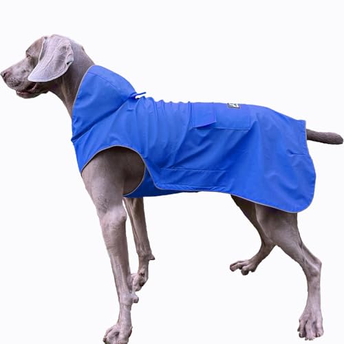 FLYING TAIL Nicht Steif, Super Weiche Haptik Hunde-Regenmantel, Reflektierend, Verstellbar, Einfach Anzuziehen, Leinenloch für S - XXXXXL Hunde (Blau, XL)