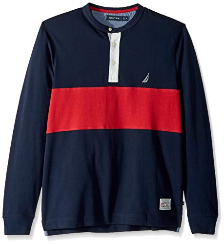 Nautica Men's Long Sleeve 3 Button Henley Shirt, Navy, Medium