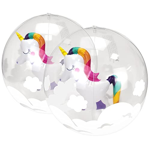 2 bolas inflables de playa de 12 pulgadas, lindo diseño de unicornio 3D en el interior, bolas...