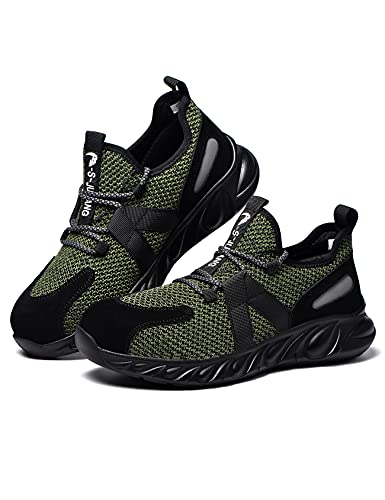 Legou Zapatos de seguridad para hombre estándar europeo de doble capa de malla a prueba de pinchazos transpirable Lightwight acero Toe Cap Zapatos, Green, 36 2/3 EU