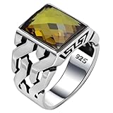 Men's Solid Genuine 925 Sterling Silver Ring Simulated Yellow Citrine Handmade Cuban Link Chain Motif Braided Ring, gift for men (Simulated Citrine, 11)