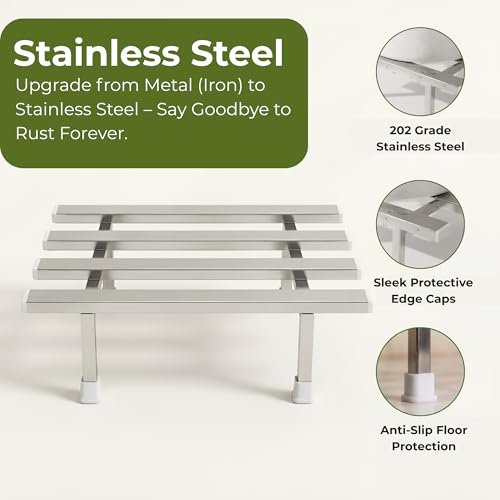 Image of Dolin Decor Plant Stand for Outdoor Balcony Heavy Duty Stainless Steel Flower Pot Holder for Indoor Living Room Garden Use Rustproof 80kg Capacity Gamla Stand (Silver, Set of 1) 12x9x4 Inch