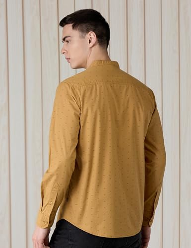 Image of Amazon Brand - Symbol Men Cotton Casual Printed Shirt| Mandarin Collar | Regular Fit | Printed | Full Sleeve | Available in Plus Sizes