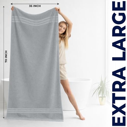 Image of DAN River 2 Pack Bath Sheets Extra Large 35x70, Large Bath Towels for Adults, XL Oversized Heavy Duty Towel Set, 600 GSM 100% Ring Spun Cotton, Soft Quick Dry, Silver