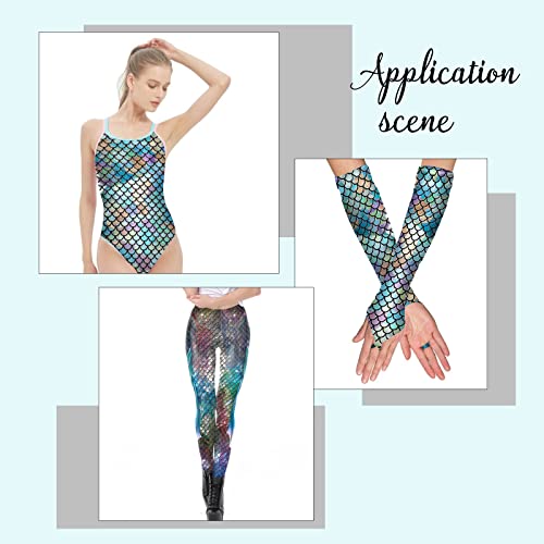 FINGERINSPIRE Mermaid Dragon Scales Fabric 40x60 inches 2 Way Stretch Spandex Hologram Fish Scale Fabric with Colorful Rainbow Stripe