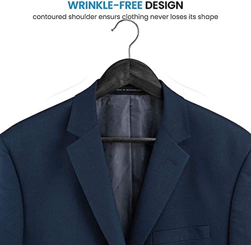 Image of WHISKET - Premium Wooden Clothes Hangers | 360 Chrome Swivel Hook | Non-Slip Notches for Shirts, Dresses & Coats | Space Saving Wardrobe Organizer.(Black) [Pack of 30]