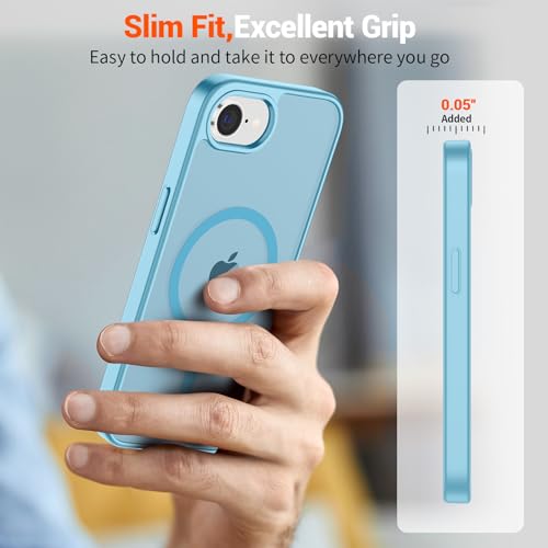 Image of SUPFINE Magnetic for iPhone 17e Case /iPhone 16e Case (Compatible with MagSafe) (Military Grade Drop Protection) Slim Translucent Matte Shockproof with Anti-Fingerprint Phone Case,Light Blue