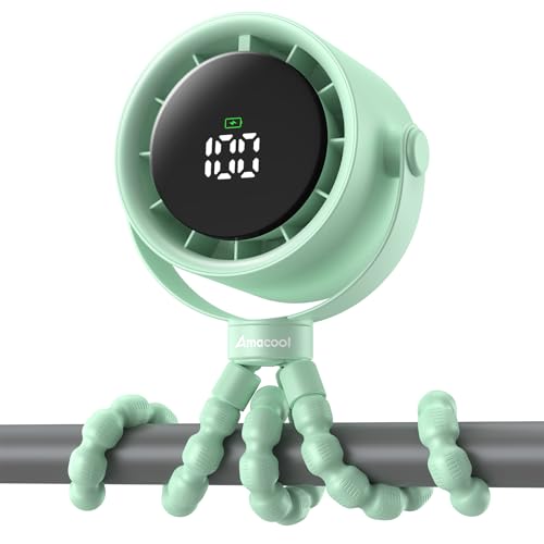 Image of AMACOOL Baby Stroller Fan, Rechargeable Portable Clip on Fan, 17H Cooling with 5 Speeds, LED Display, 360°Rotate Personal Cooling Fans for Car Seat, Crib, Travel, Camping, Gifts for New Parents