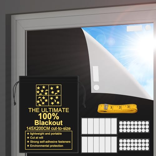 RUseeN Portable Blackout Shades (79' x 57') Window Curtains, 100% Blackout Material Temporary Blinds for Baby Nursery, Bedroom, Dorm Room, Office or Travel Use