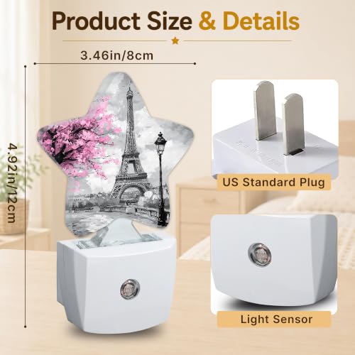 Image of Star Night Light Plug in, Eiffel Tower Dusk to Dawn Sensor Night Light, Soft Glow Lamp for Kids Bedroom Nursery Hallway Bathroom, Energy Saving Compact Design
