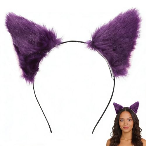 TUESMEILL Cat Ears Headband for Womens: Halloween Cat Fox Wolf Fur Ears Fancy Dress Cosplay Handmade Animal Furry Ears Hair Hoop