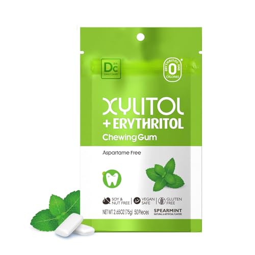 DC24 DAILY CARE Xylit Kaugummi mit Erythrit, Vegan, Aspartamfrei, Glutenfrei & Diabetikerfreundlich Zuckerfreier Kaugummi Mit Spearmint-Geschmack, 50 Stück (1er Pack)