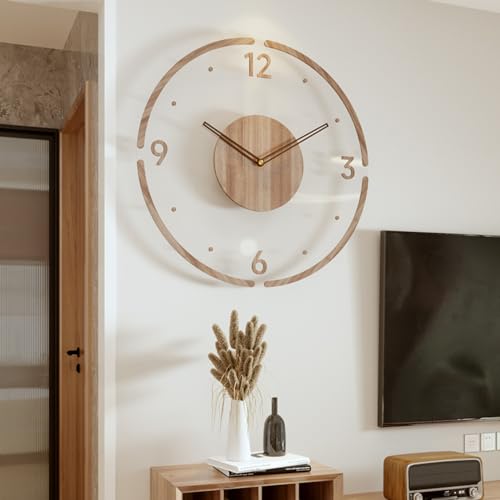 Silent Vintage Wood Wall Clock - 30cm Round Acrylic Non-Ticking