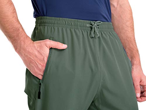 Clothin Mens Workout Athletic Pants Elastic-Waist Drawstring Pants For Sport Exercise Travel,Quick-Dry,Stretchy,Olivine,L(34-37W X 30L) #TOP5
