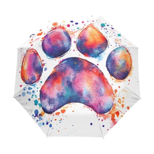 GAIREG Paraguas plegable compacto con estampado de huellas de perro en acuarela para mujeres y hombres