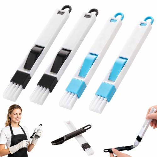 Image of 2-in-1 Window Groove Cleaning Brush, Crevice Cleaning Brush，Black+Blue | Detachable Hard Bristle Crevice Cleaning Brush with Dustpan, Window Track Cleaning Tools for Home, Bathroom, Ktichen, Corners