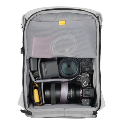Image of VANGUARD VEO Lite B20L Camera & Everyday Backpack (Cream) - Fits Full-Frame Camera with 70-200mm Attached + 3 Lenses, 14 inch Laptop Storage, Rear & Side Access, Convertible Daypack Design