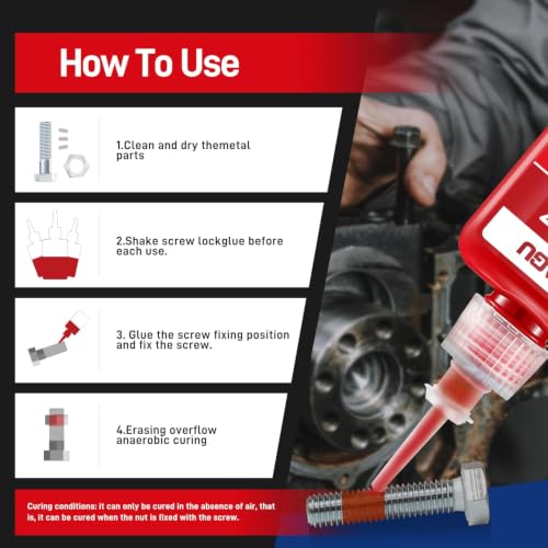 Image of 277 Threadlocker Red High Strength Permanent (2-Pack), High Viscosity Anaerobic Thread Locker Adhesive for Automotive, Machinery & Worn Metal Fasteners, 50ml /1.69oz Each(3.38oz)