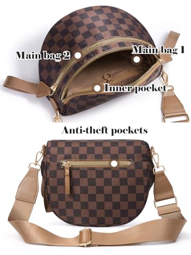 Image of Black and White Checkered Crossbody Bag Bum Bag for Women,Spacious Checkered Purse Fanny Packs Belt Bag