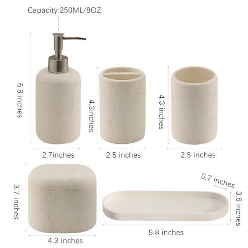 Modern Bathroom Accessories Set, 5PCS: Soap Dispenser, Mouthwash Cup, Toothbrush Holder, Qtip Holder, Tray