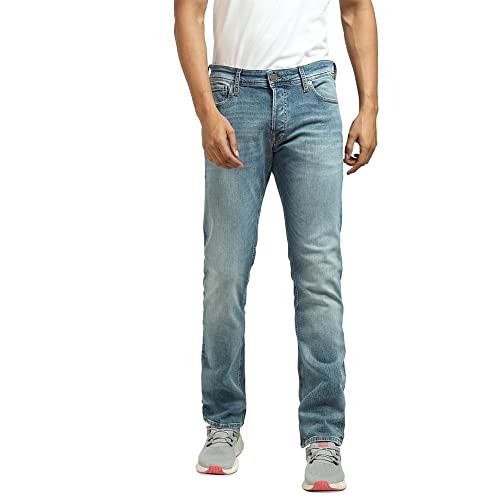 Image of JACK & JONES Mid Wash Cotton Slim Fit Mens Jeans (Blue, 34)