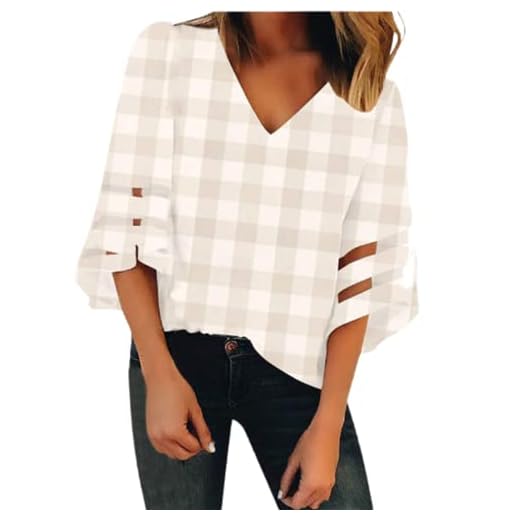Blusa con Panel de Malla para Mujer Blusa Suelta de Color sólido Blusa Manga Acampanada Blusas con Manga de Campana Camisas con Cuello en V Camisa de Manga Corta Camisa de túnica Suelta de Verano