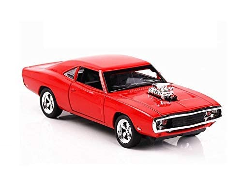 Image of WireScorts Fast & Furious 7 Diecast Metal Pullback Openable Doors Toy Cars with Flashing Light and Musical Sound for Gifts Toys for Kids Boys and Girls Children - Red