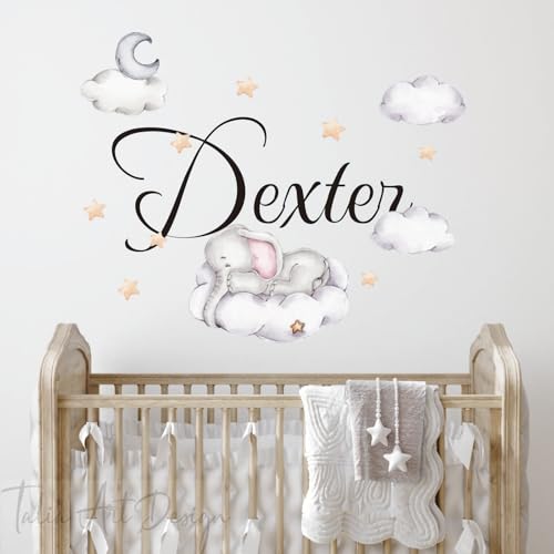Vinilo Decorativo Infantil Elefante Acuarela Personalizable miniatura 2
