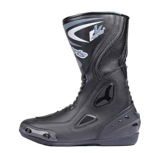 RKsports LV14 Motorcycle Motorbike Leather Sports Winter Protective Boots Red Blue Black (Black, UK Footwear Size System, Adult, Men, Numeric, Medium, 13)