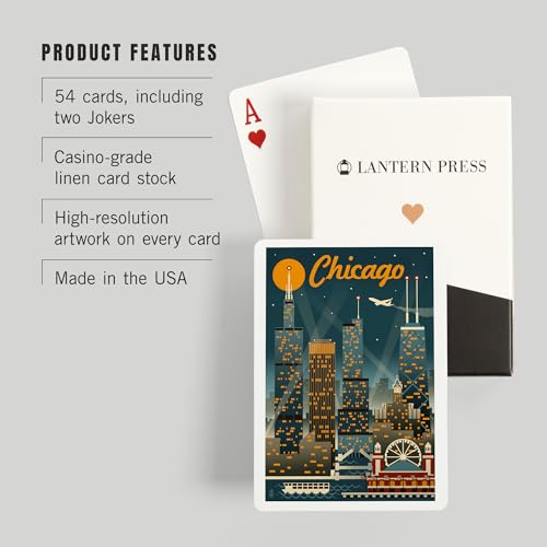 Lantern Press Naipes Poker Chicago, Retro Skyline miniatura 3