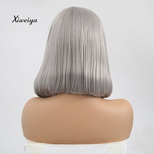 Xiweiya Silver Grey Short Straight Hair Synthetic Lace Wigs Short Bob Synthetic Lace Front Wigs For Women Platinum Blonde Heat Resistant Fiber Hair Middle Parting… - Image 4