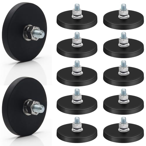 Winspeed M6 Rubber Coated Magnet 30LBS, 12 Pack Anti-Scratch Neodymium Magnet M6 Rubber Coated Mounting Magnets Base with M6 Threaded Studs for Light Bar Mirror Camera Tool