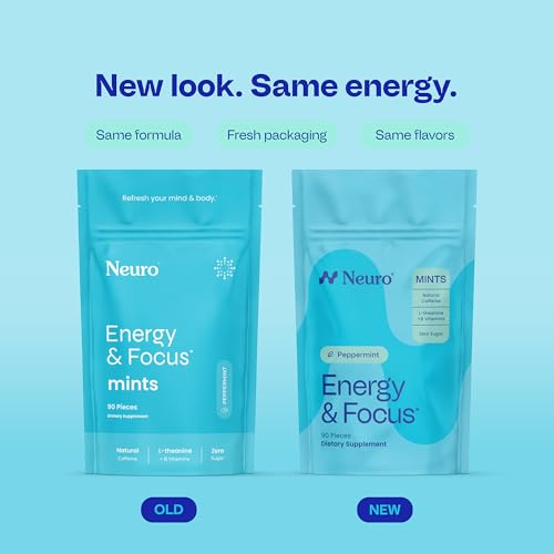 Image of Neuro Energy & Focus Mints - Sugar Free Breath Mints with 40mg Natural Caffeine, B Vitamins & L-Theanine - Vegan Brain Supplement for Exercise, Study & Daily Focus - Peppermint, 90 ct