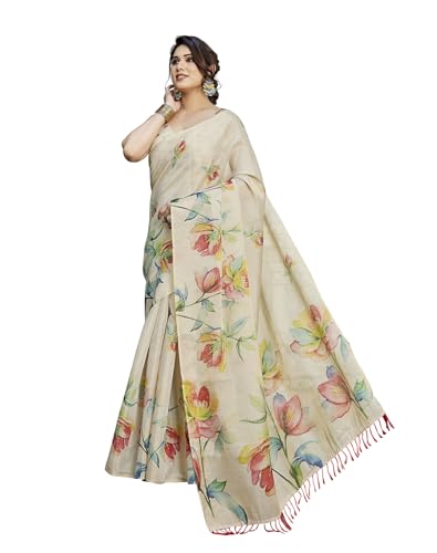 Image of Yashika Women's Chanderi Floral Digital Print Chandheri Saree with Unstitched Blouse Material