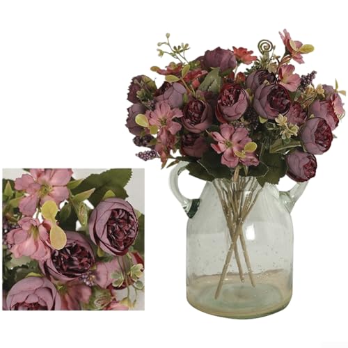 Ramo de rosas artificiales de seda, pétalos falsos realistas para decoración de bodas, hogar, oficina, no requiere riego, colores elegantes, rojo, blanco, rosa, morado, borgoña, naranja (rojo vino)