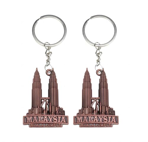 CFWSHJ 2 pièces Porte-clés de bâtiment des Tours Jumelles de Malaisie Kuala Lumpur, Porte-clés Souvenir Touristique de Malaisie, Porte-clés de modèle de Construction Vintage, adapté aux Souvenirs