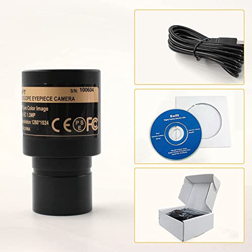 Swift Compound Trinocular Microscope Sw380T,40X-2500X Magnification,Siedentopf Head,Two-Layer Mechanical Stage,With 1.3Mp Camera And Software Windows/Mac Compatible #TOP7