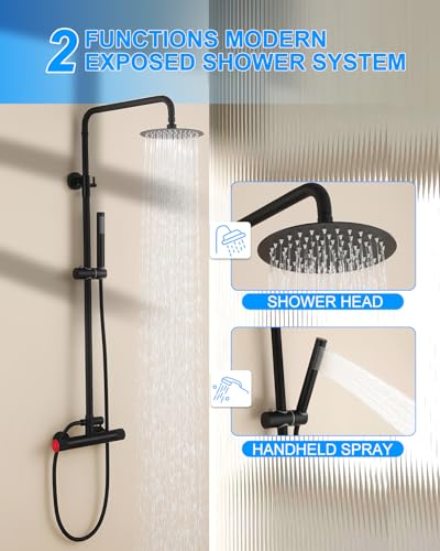 Outdoor Shower Kit, 304 Stainless Steel Wall Mount for Poolside con Cabezal de Ducha de Lluvia de 8 Pulgadas y Combo de Rociador Manual de 2 Funciones, Sistema de Ducha Expuesto con Válvula de Latón B0GCK61HCV miniatura 3