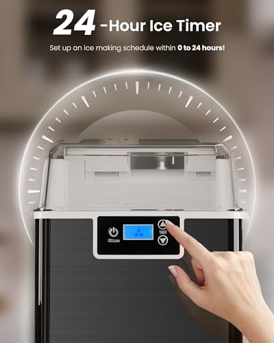 Kismile Nugget Ice Makers Countertop, 45lbs/Day Pebble Ice Maker Machine with 24-Hour Timer, Self-Cleaning Sonic ice Maker with Ice Scoop and Ice Basket for Home & Kitchen (Stainless Steels Black)