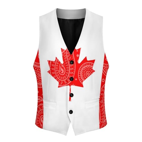Canadian Flag Paisley Pattern Novelty Men's Suit Vest Funny Formal Dress Vests Business Waistcoat3