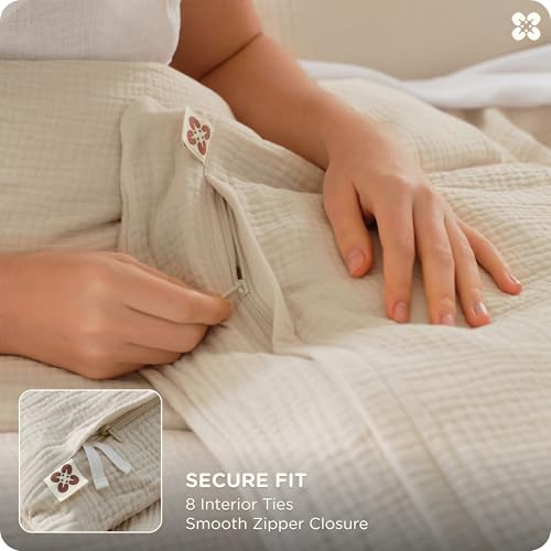 Image of Bedsure PureWoven 100% Cotton Muslin Duvet Cover Queen Size 3-Layer Gauze