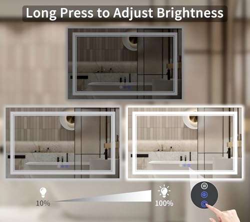 Image of 40 inchx60 inch LED Bathroom Mirror with Lights, Anti-Fog, Backlit + Front Lit, Dimmable, Led Vanity Mirror for Wall, Lighted Bathroom Mirror, 5 Colors, Shatter-Proof Tempered Glass