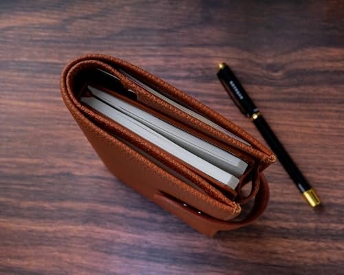 Image of Genuine Leather Planner Cover for Hobonichi Weeks /Weeks Mega with Pen Loop, Card Slots, Back Pocket, and Bookmarks (Brown)