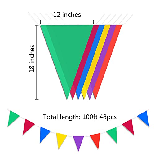 Image of Piokio 100ft Colorful Flag Banner Party Celebrations Graduation Decorations, for Party, Birthdays, Classroom Decorations (Pack of 3)
