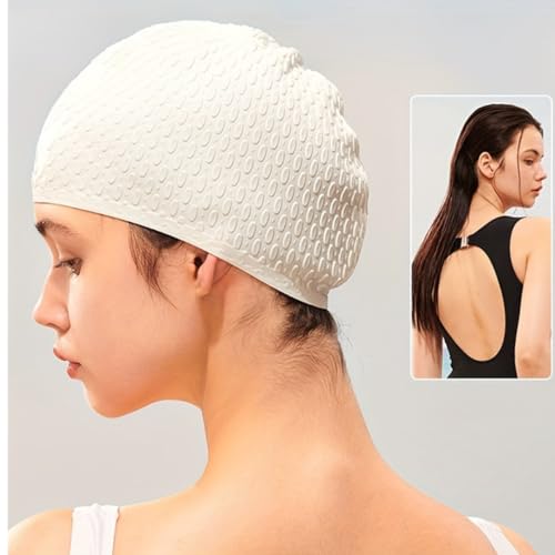 Image of First Lens Silicon Bubble Dot Swim Cap, Swimming Cap for Long & Short Hair, Cover Ears to Keep Hair Dry, Waterproof Swim Caps, Anti-Slip Comfortable -Adults Men & Women (Blue)